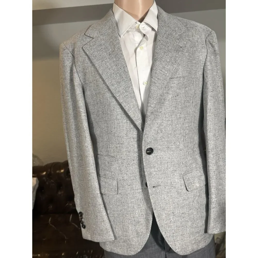 Brunello Cucinelli Light Gray Flannel Tweed Blazer 50 40R Wool Cashmere